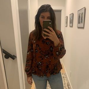 Navy and Maroon Floral Faux Peplum Top